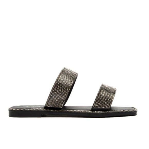 !! NEW !! Embellished Double Strap Square Toe Sandals in Black - Picture 6 of 10